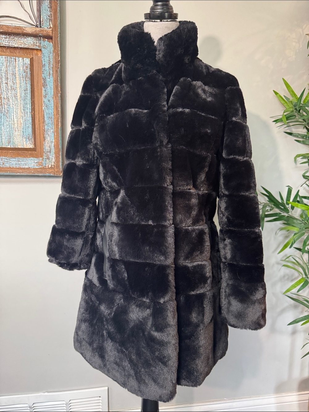 Jones New York Black Plush Teddy Coat